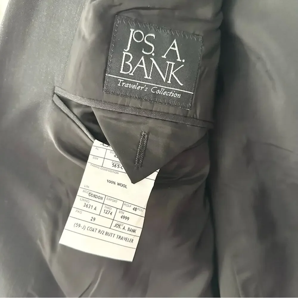 Jos A Bank Gordon Grey Black Wool Two Button Traveler Sports Coat Blazer 42 Reg